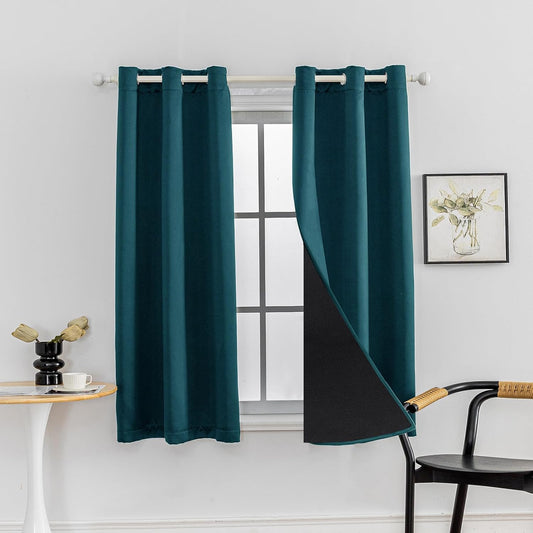 Anytime 100% Blackout Curtain Set, Thermal Insulated & Energy Efficiency Window Draperies for Guest Room, Full Shading Panels for Shift Worker and Light Sleepers（Greyish Blue, 2 Panels, 42W x 63L）
