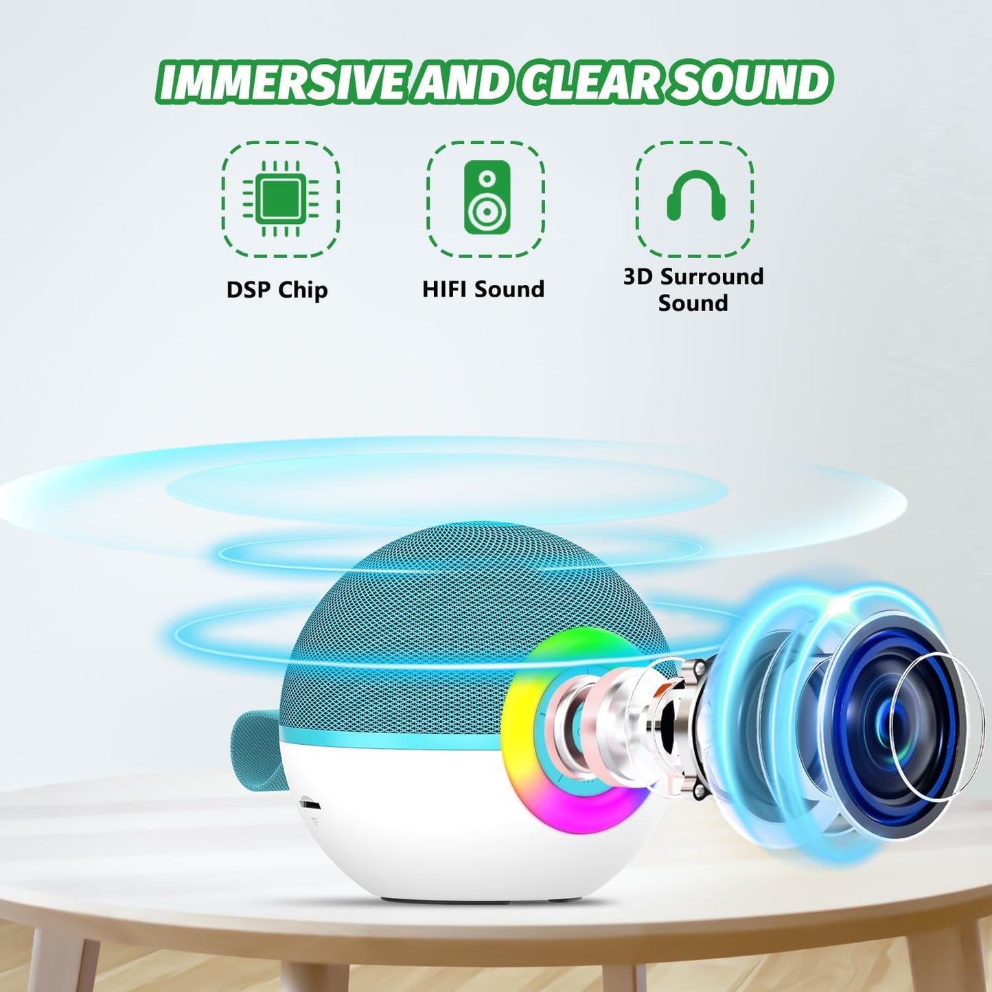 Mgaolo Mini Karaoke Machine for Kids Adults,Portable Bluetooth Speaker with 2 Wireless Microphones,Gift Toys with MP3 Player for Boys Girls 3-12 Year Old Birthday Family Home Party Present (Green)