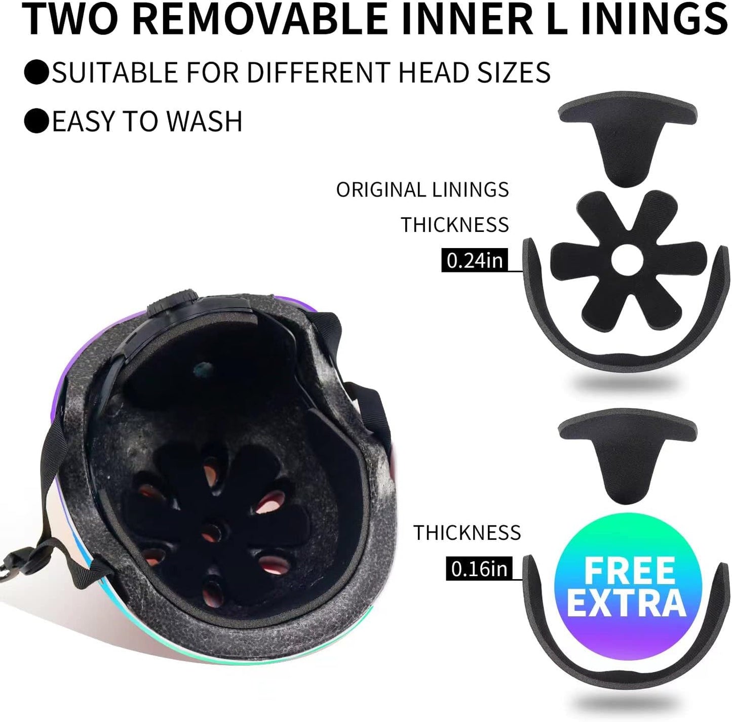 Adjustable Color Gradient Skateboard Helmet for 3-5-8-14+Ages【Toddler Kids Youth Adult】 Girls Boys Woman.Bike Helmet for Multi-Sports Cycling Bicycle Scooter Inline Roller Skate Rollerblading