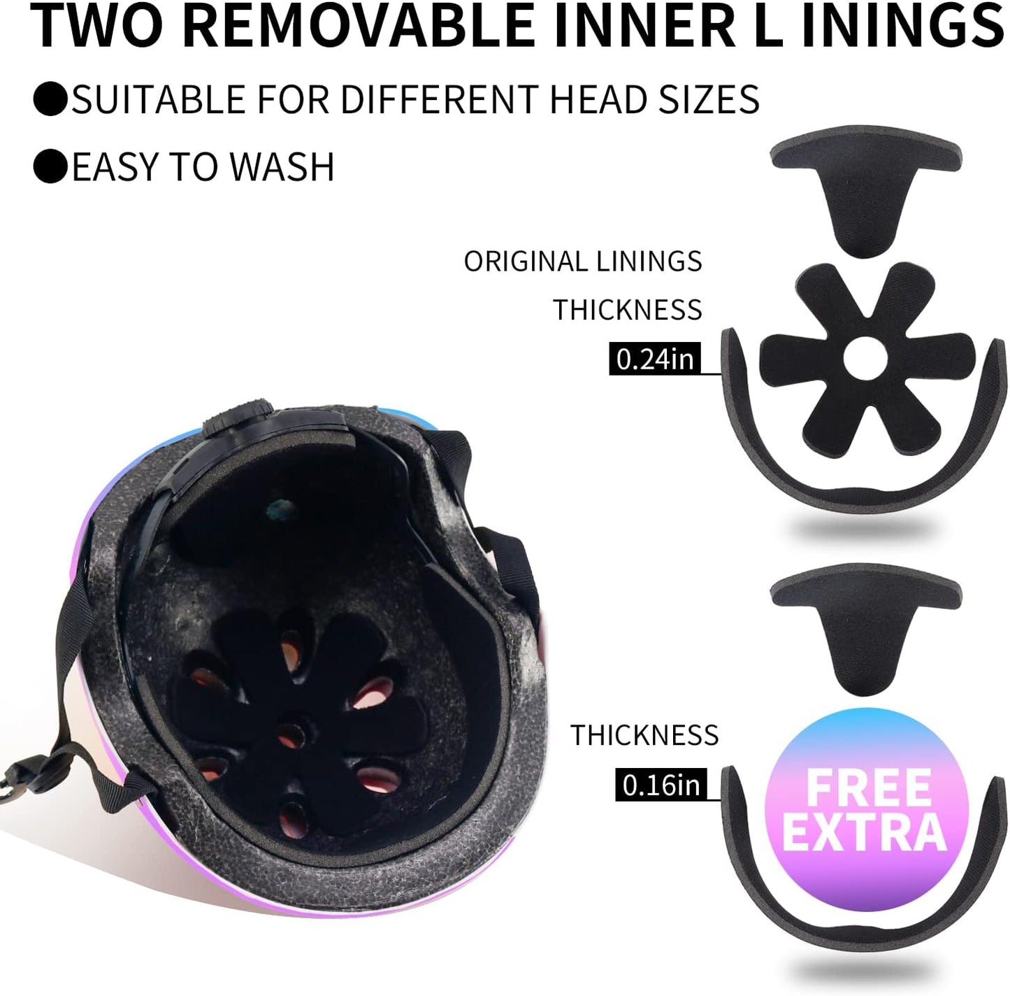 Adjustable Color Gradient Skateboard Helmet for 3-5-8-14+Ages【Toddler Kids Youth Adult】 Girls Boys Woman.Bike Helmet for Multi-Sports Cycling Bicycle Scooter Inline Roller Skate Rollerblading