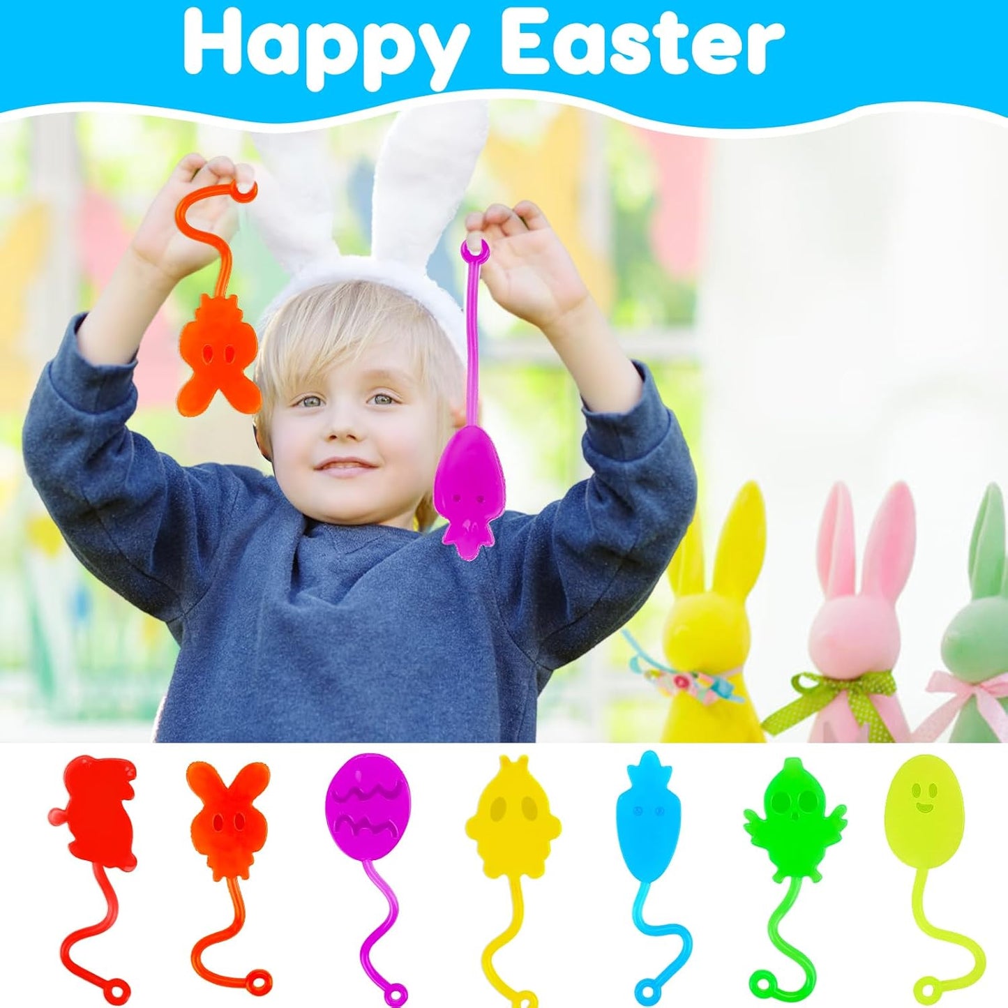 40 Pcs Easter Sticky Hands for Kids, Plastic Easter Eggs Fillers Basket Stuffers for Toddler Boys Girls Easter Eggs Hunt Games Party Favors Supplies Classroom Prizes Goodie Bag Fidget Sensory Toy Bulk