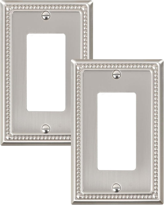 2-Pack Decorator Outlet Cover Plate, Decorative Switch Plates and Outlet Covers, Brushed Nickel Metal Wall Plates for Electrical Outlets, Receptacle, GFCI Outlet, Dimmer Switch