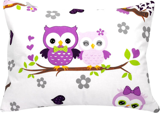 13x18 Toddler Pillowcase Owl - Cotton Toddler Pillowcase for Children, Woodland Animal Travel Pillow Case, Baby Girl Baby Boy Owl Pillow - Mauve Owls