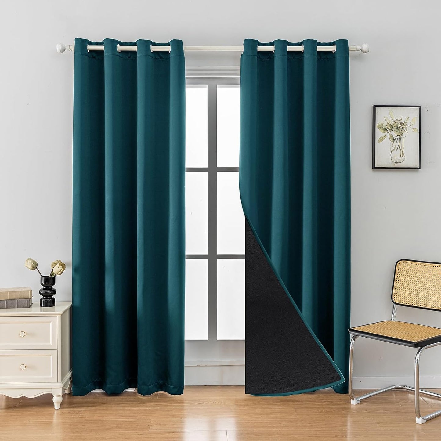 Anytime 100% Blackout Curtain Set, Thermal Insulated & Energy Efficiency Window Draperies for Guest Room, Full Shading Panels for Shift Worker and Light Sleepers（Greyish Blue, 2 Panels, 52W x 72L）