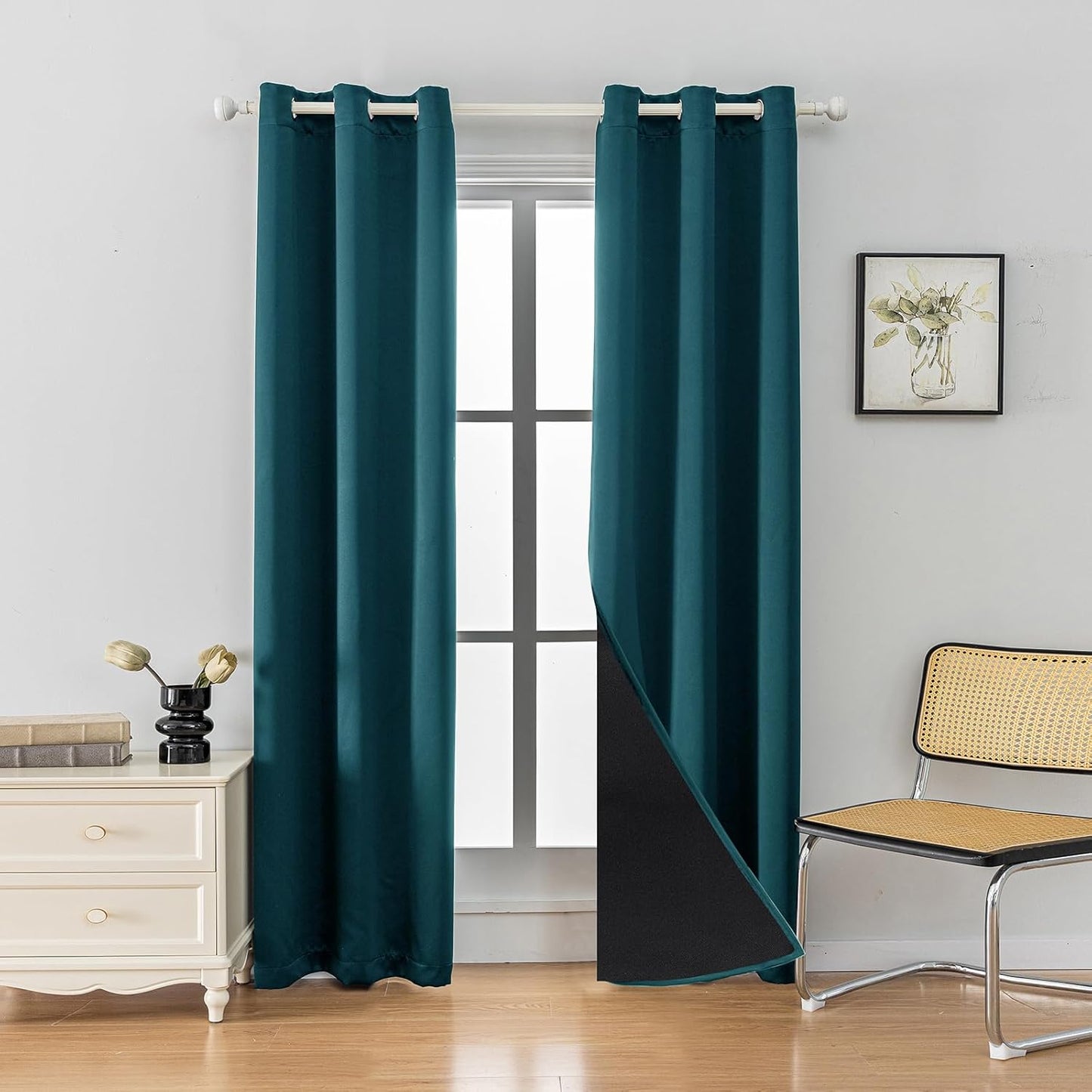 Anytime 100% Blackout Curtain Set, Thermal Insulated & Energy Efficiency Window Draperies for Guest Room, Full Shading Panels for Shift Worker and Light Sleepers（Greyish Blue, 2 Panels, 37W x 84L）