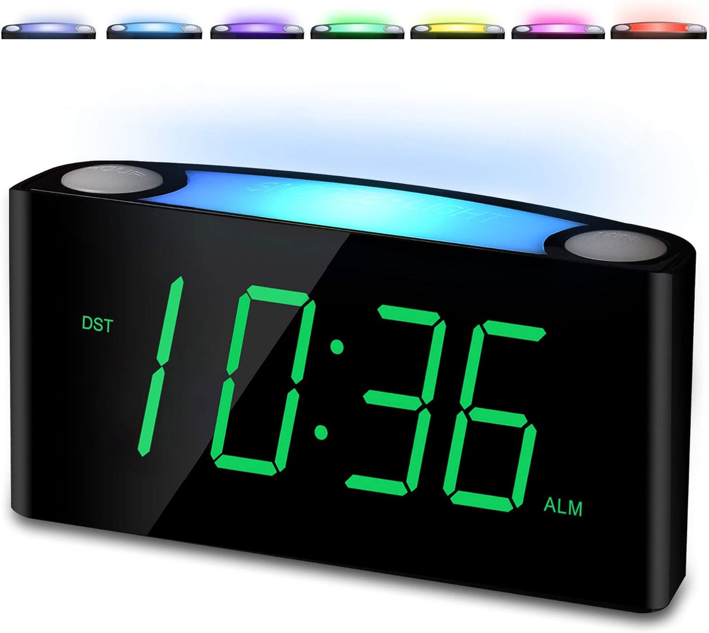 Alarm Clock for Bedroom, 7.5" Large Display LED Digital Clock with 7 Color Night Light,USB Phone Charger,Dimmer,Battery Backup,Easy to Set Loud Bedside Clock for Heavy Sleepers Adult Teen Kid Boy Girl