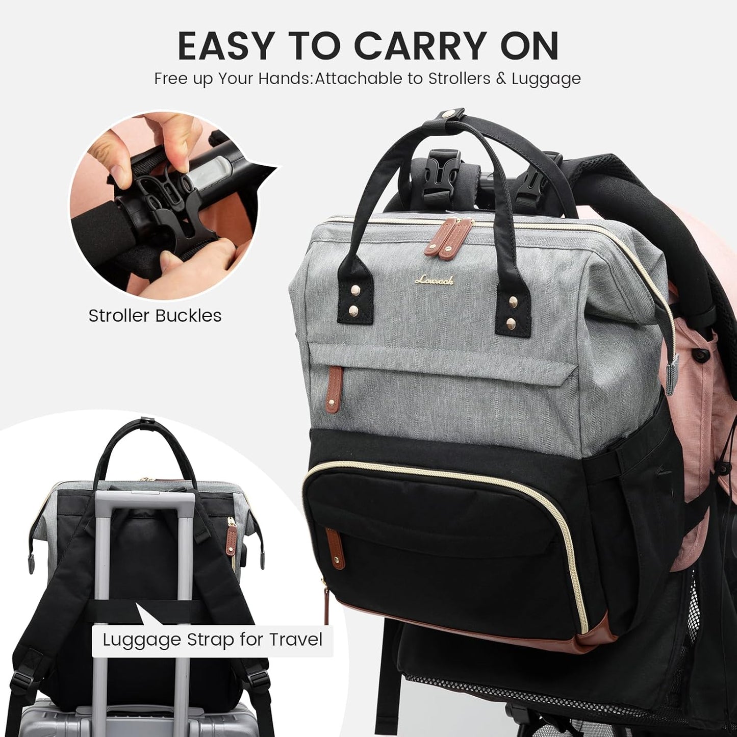 LOVEVOOK Diaper Bag Backpack, Baby Bag with Changing Station, Large Diaper Backpack for Moms Dads, Waterproof Leather Accents Baby Boy and Girl Bag for Travel Baby Essentials