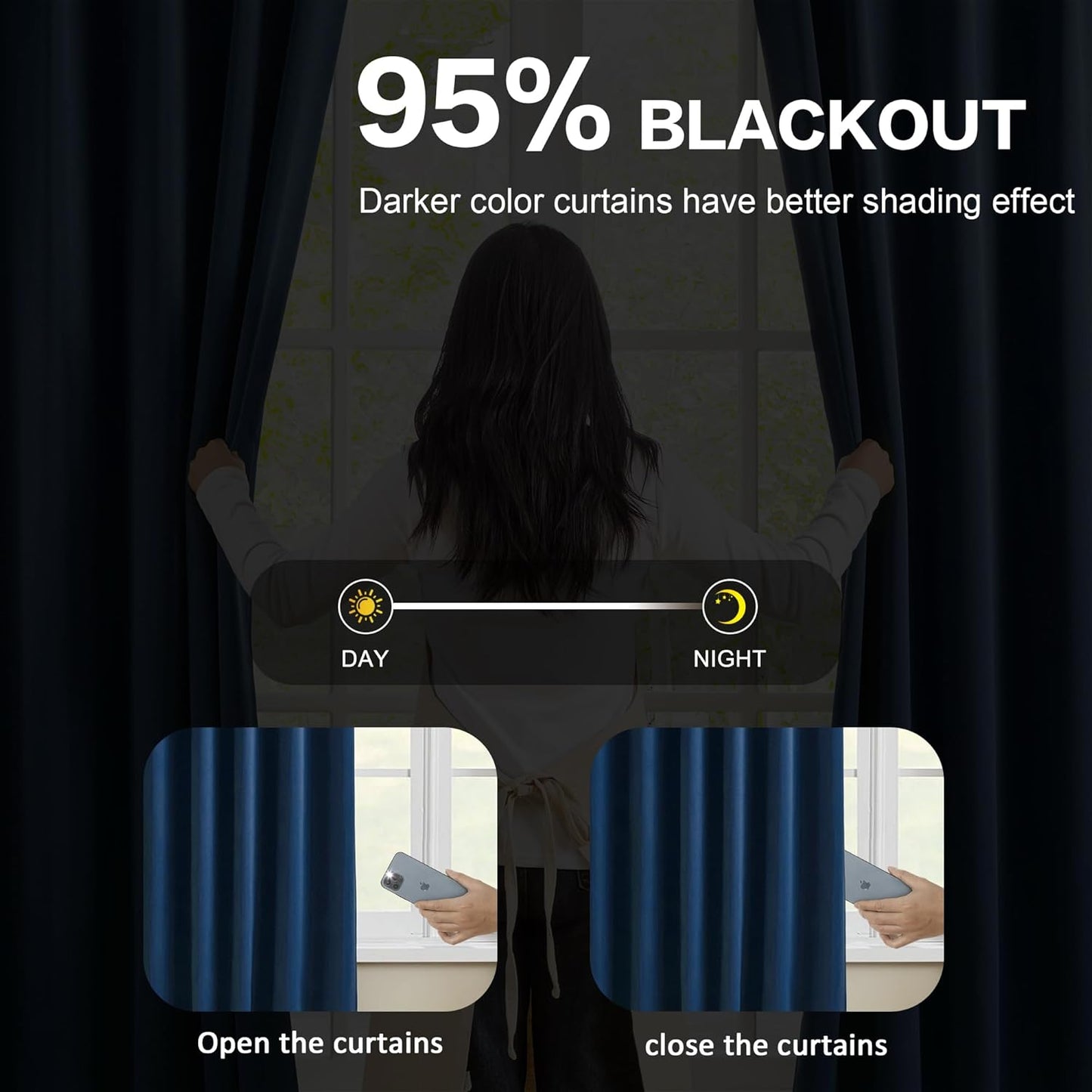 KEQIAOSUOCAI Pinch Pleated Blackout Curtains 2 Panels Set, Black Out with Hooks Thermal Insulated Room Darkening Privacy Window Curtain Panels for Bedroom(Navy Blue, 40 Wide x 45 Long)