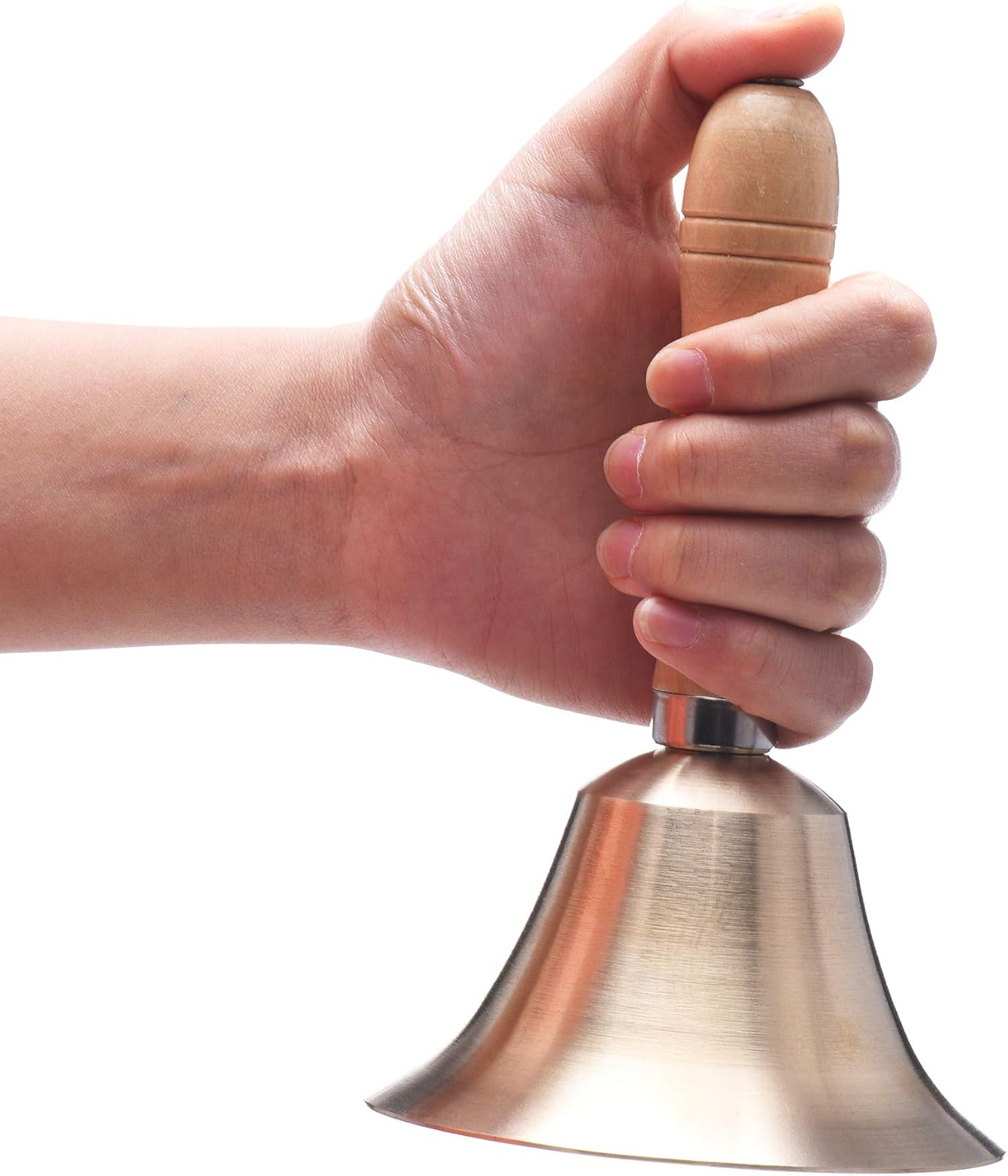 Extra Loud Solid Brass Hand Call Bell with Wooden Handle