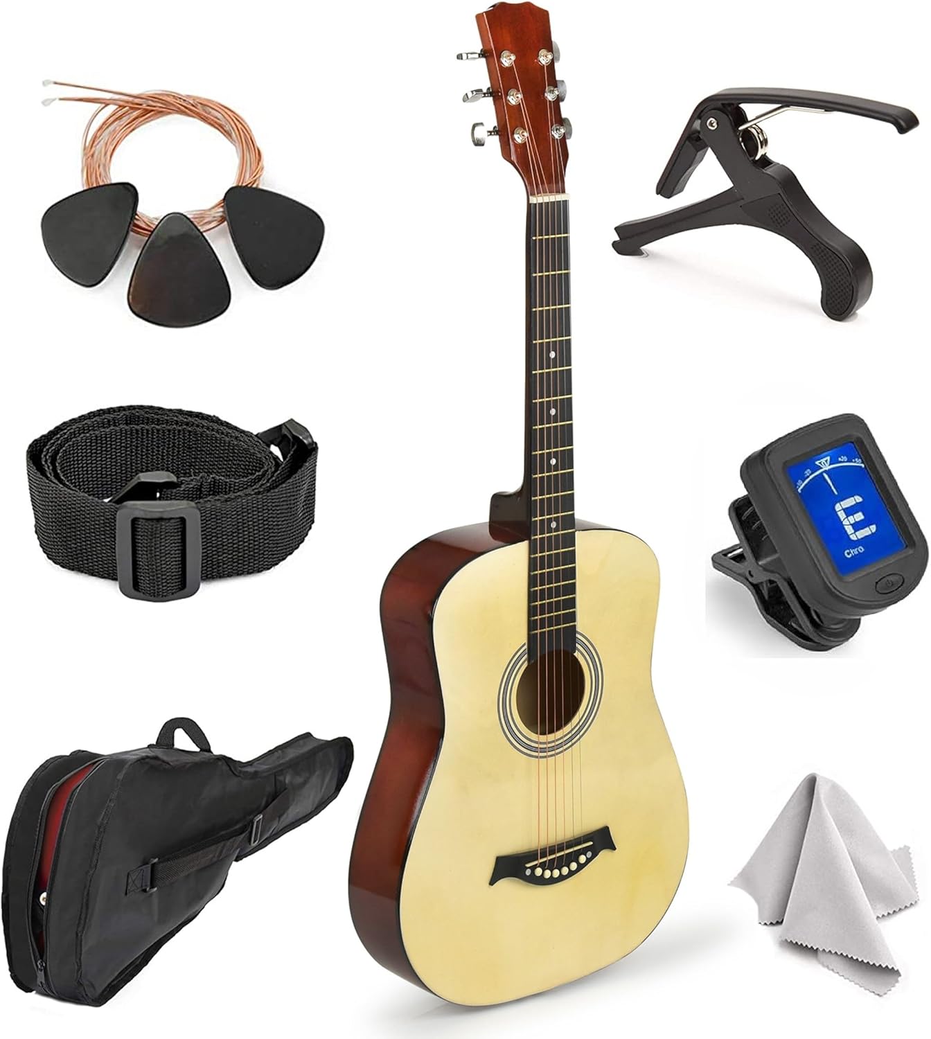 Classical Acoustic Guitar For Kids By MasterPlay- 30” Beginner Guitar For Learners- Accoustic String Starter Kit: Guitar Bag, Tuner, Strap, Extra Strings, Picks, Wash Cloth, Capo (Natrual)