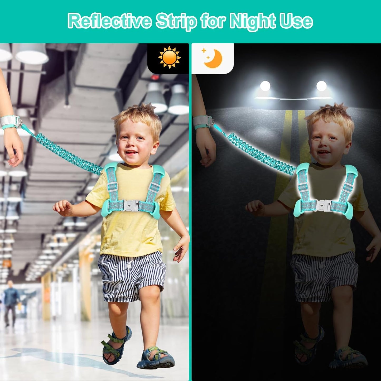 Accmor Toddler Harness Leash, Reflective Kid Harness with Anti Lost Wrist Link, Harness Leash for Toddlers, Child Walking Harness Kids Leash Wristband Belt with Lock for Baby Boys Girls to Outdoor