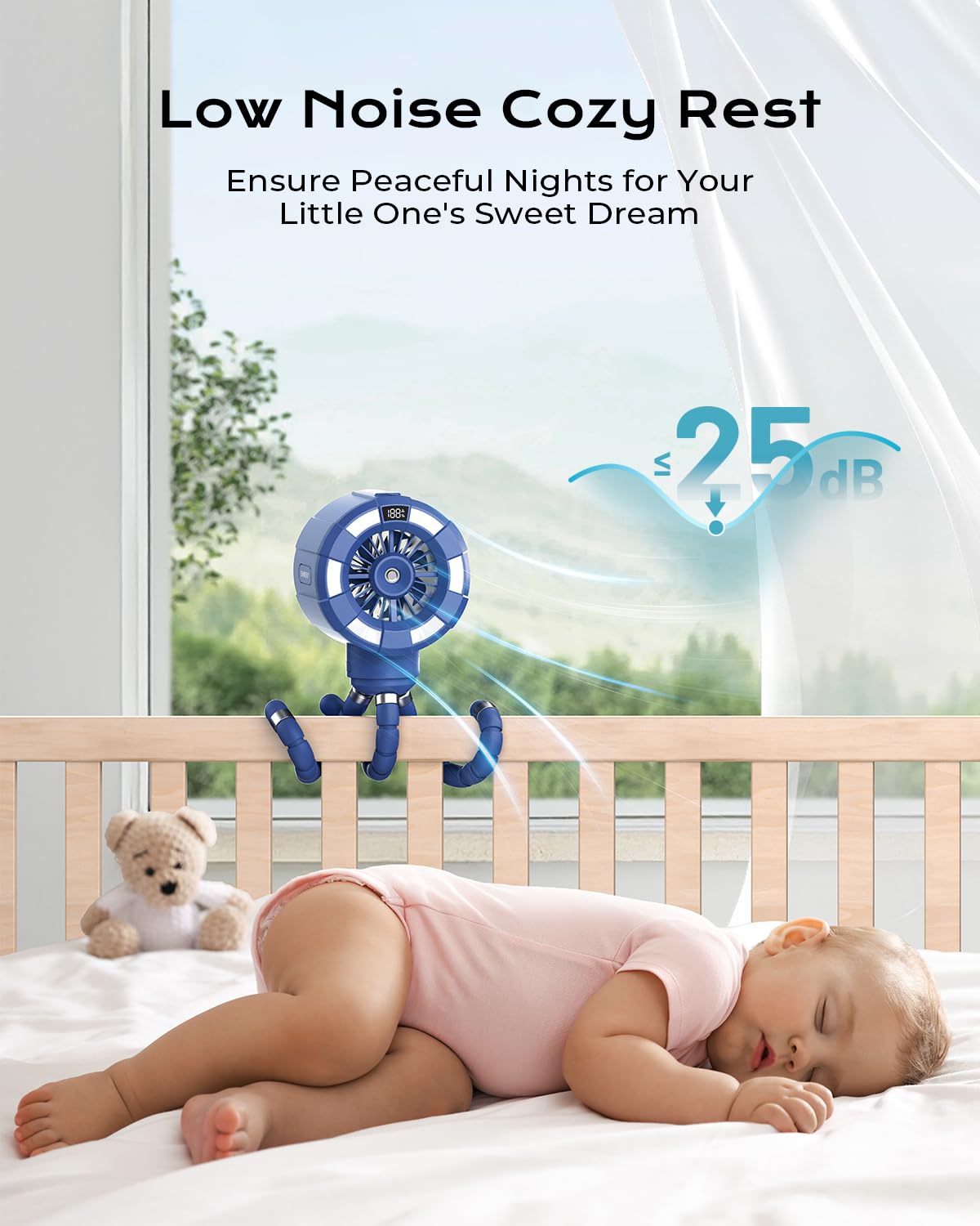 6000mAh Misting Fan for Stroller, 3 Speeds Portable Clip Fan with Intermittent/Continuous Spray, 14H Cooling, Detachable Mount, Timer & Night Light for Baby (100ML Water Tank)-Darblue