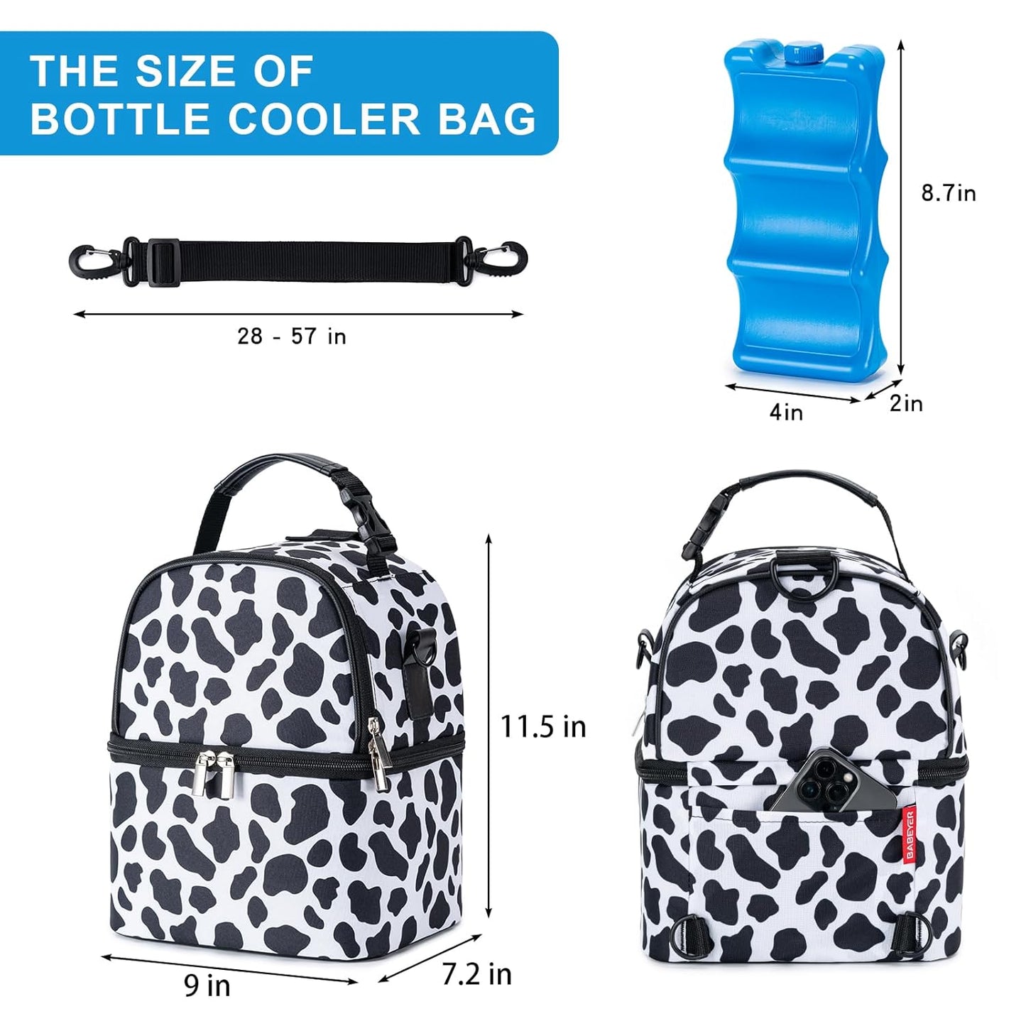 Breastmilk Cooler Bag with Ice Pack Fits 6 Baby Bottles up to 9 Ounce, Breast Milk Pump Cooler Bag with Shoulder Strap for Nursing Mom Daycare, Work, Travel