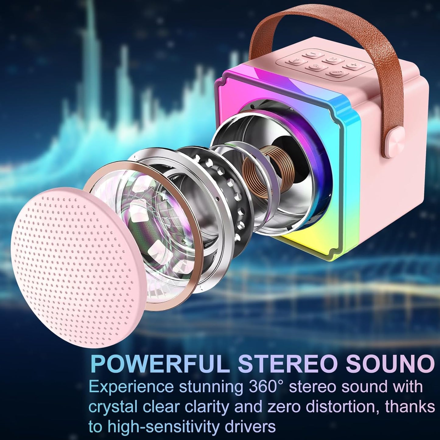 Mini Karaoke Machine for Kids Adults, Portable Bluetooth Speaker with 2 Wireless Microphones, Birthday Toys for Girls Ages 4 5 6 7 8 9 10 11 12+ Years Old Toddler