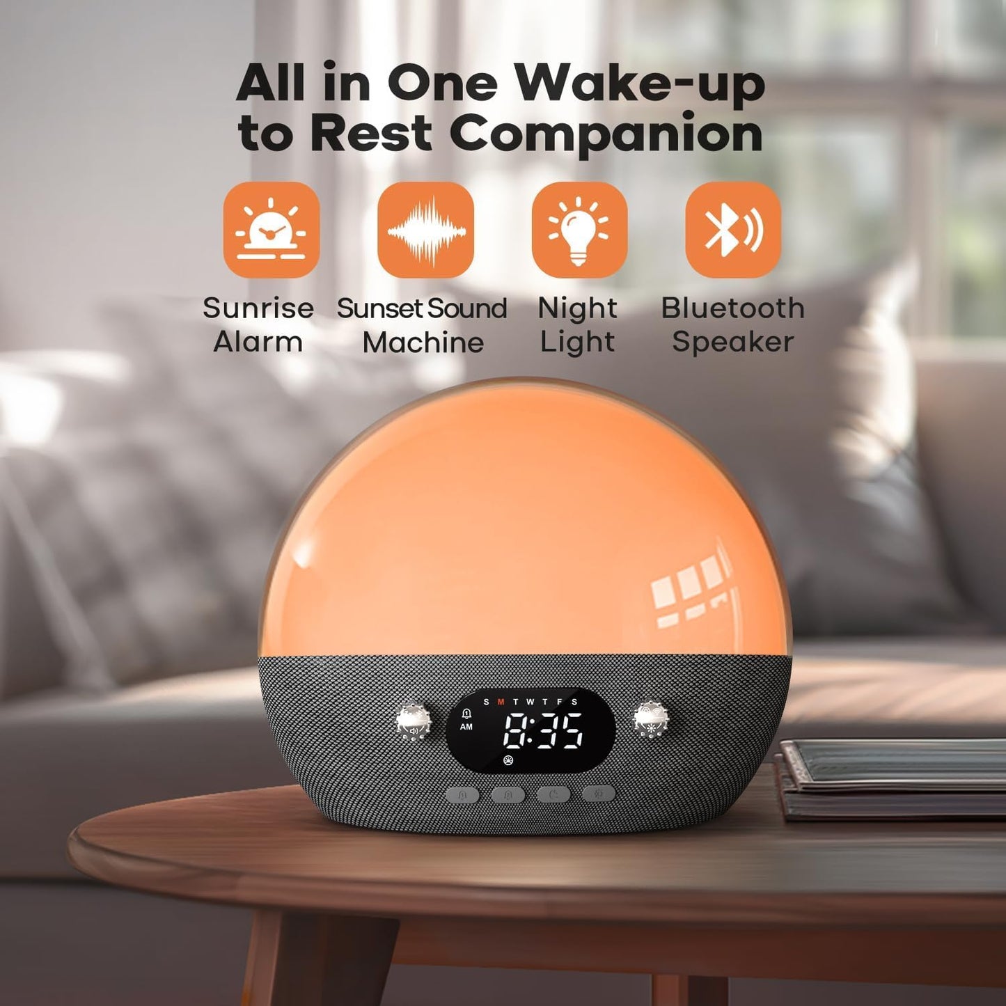Dekala Smart Sunrise Alarm Clock with Wireless Charging for iPhone 14 13 12 Apple Watch AirPods Samsung, White Noise Sleep Sounds Machine, Nursery Night Light for Heavy Sleeper