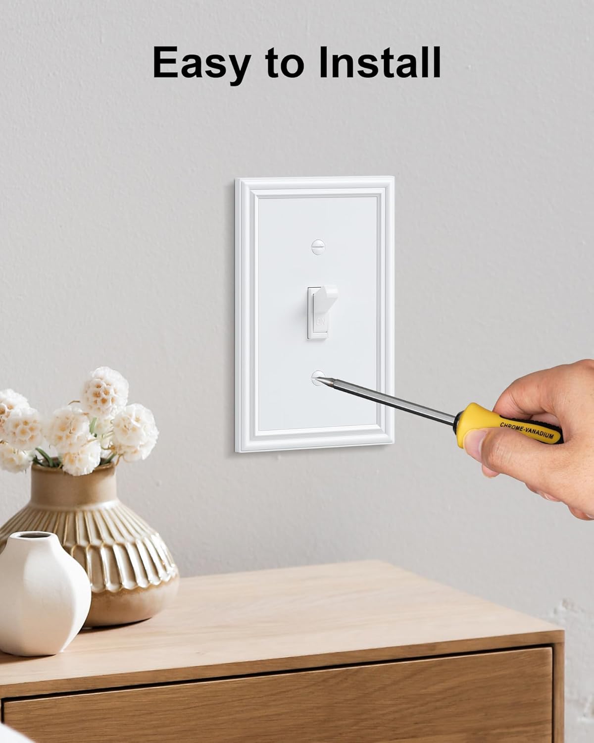 6-Pack Single Toggle Light Switch Cover Plate, Durable Solid Zinc Alloy Decorative Switch Plate Covers, White 1 Gang Wall Plate, Corrosion Resistant