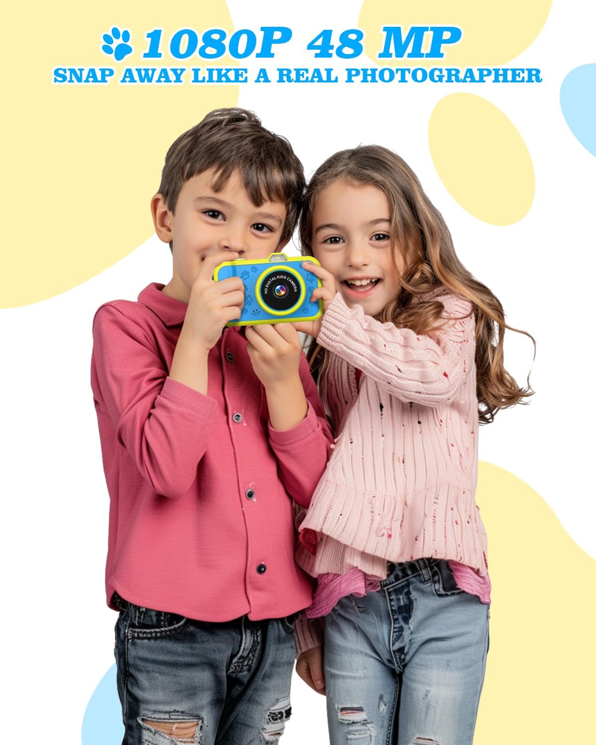 Kids Camera, 48MP 1080P Digital Camera for Kids with 3.5 Inch Big Screen, 10X Zoom, Selfie & Video, 32GB SD Card, 1200mAh Battery, Christmas Birthday Gifts for Boys Girls Ages 3-12 (Blue)