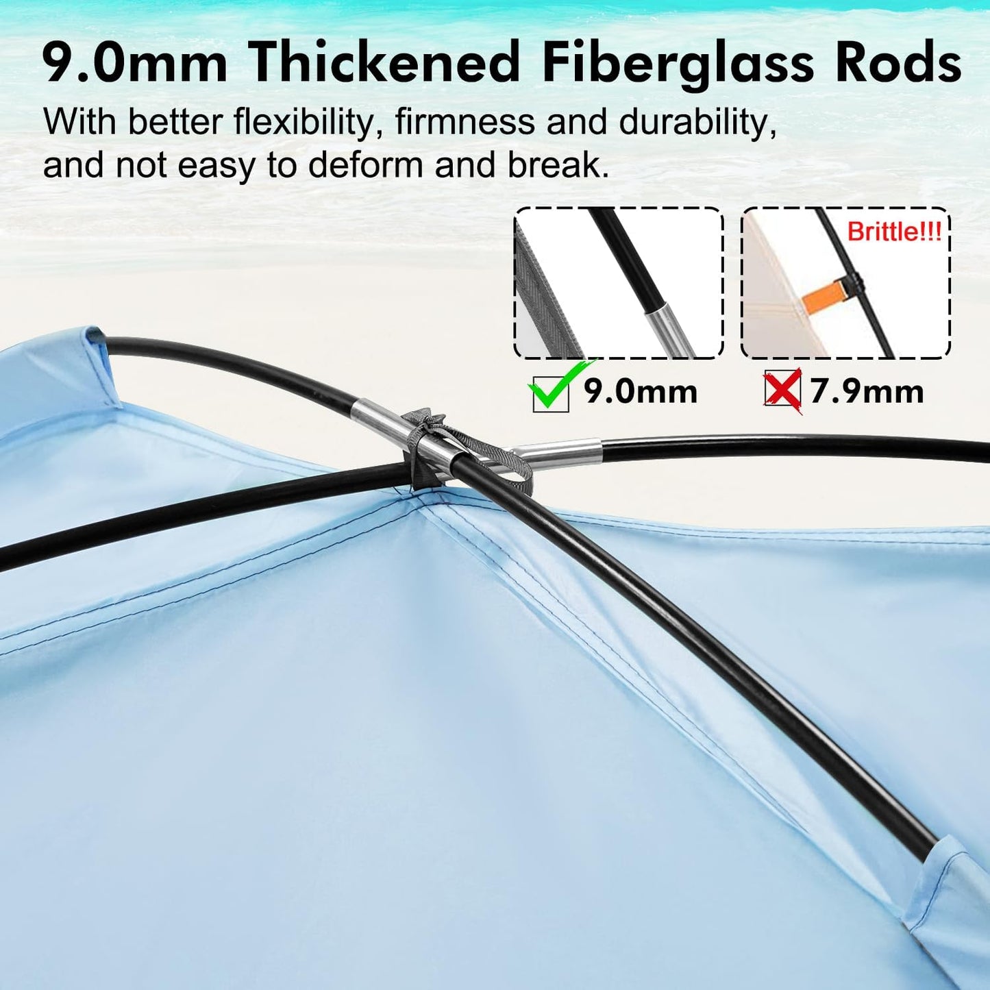 WhiteFang Beach Tent Anti-UV Portable Sun Shade Shelter for 3/4/6/8 Person, Extendable Floor with 3 Ventilating Mesh Windows Plus Carrying Bag, Stakes and Guy Lines