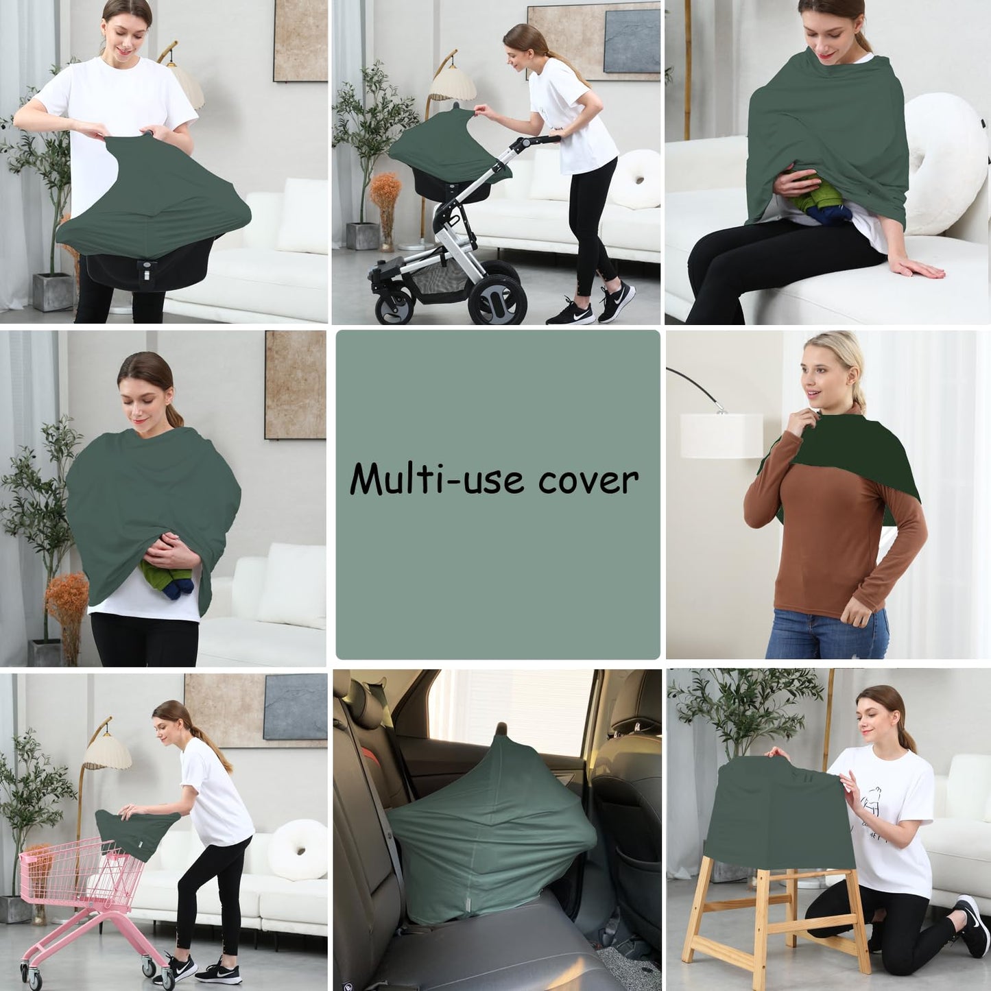 Car Seat Cover Baby for Nursing, Baby Breastfeeding Cover Carseat Canopy Covers, Solid Color Multi-use Nursing Cover for Babies (Roman Green)