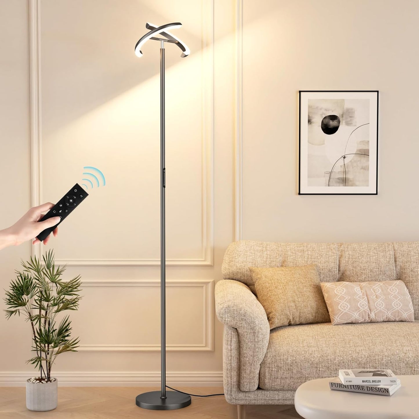 Floor Lamps for Living Room, 40W/2400LM LED Floor Lamp with Touch & Remote Control, 70" Tall Standing Lamp Stepless Dimmable, Modern Torchiere Corner Lamp for Bedroom, Office - Grey