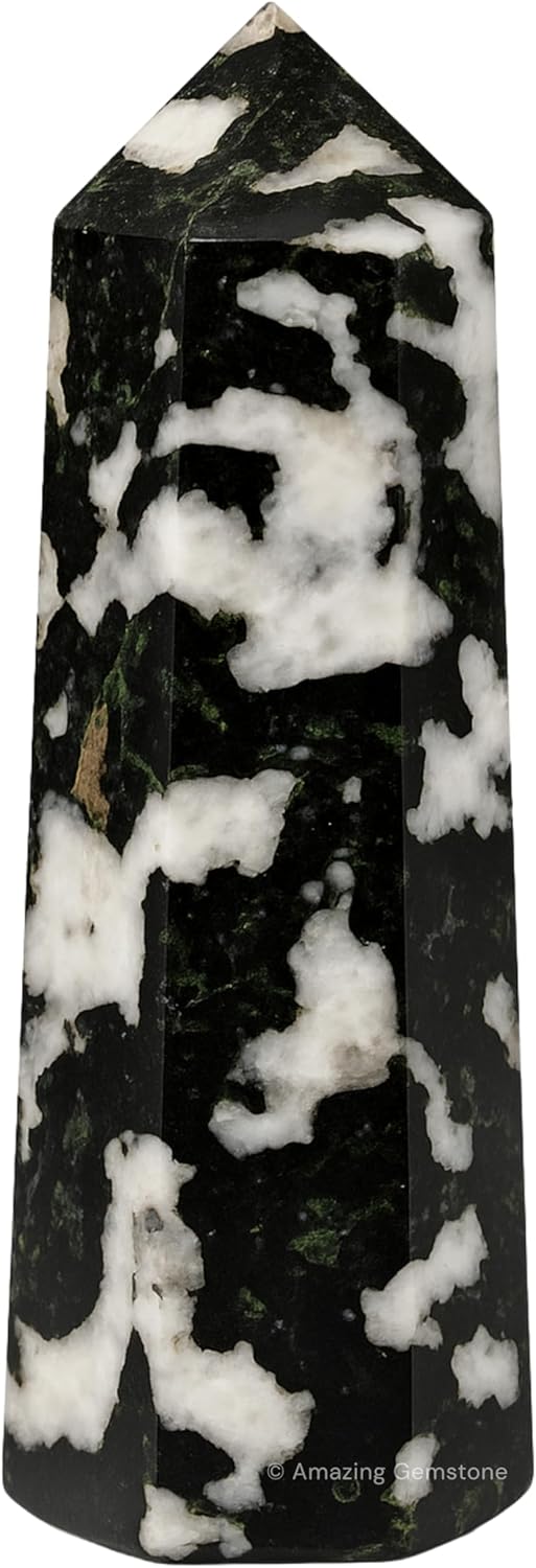 Amazing Gemstone Black and White Tourmaline Crystal Towers ~ Natural Healing Crystal Point Obelisk for Reiki Healing and Crystal Grid (3- Inch)