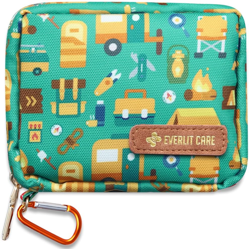 EVERLIT Mini Rescue Pack | 105 Medical Essentials Organized in Portable Storage Bag | Pocket Size Kids First Aid Kit with D Ring | Small Family-Friendly Travel Medical Kit (Camping)