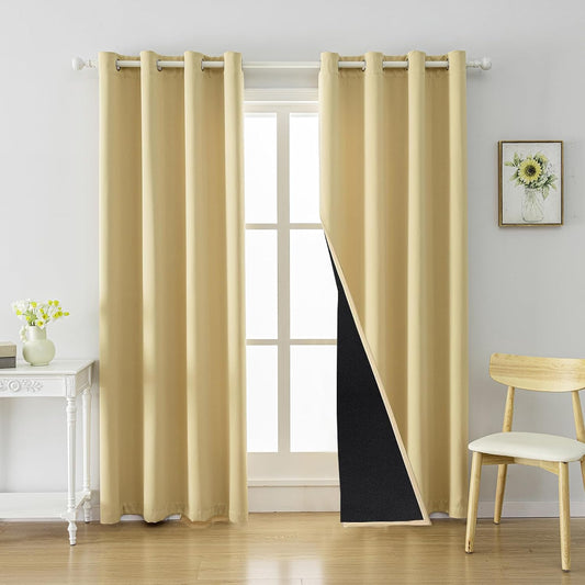 Anytime 100% Blackout Curtain Set, Thermal Insulated & Energy Efficiency Window Draperies for Guest Room, Full Shading Panels for Shift Worker and Light Sleepers（Beige, 2 Panels, 52W x 72L）
