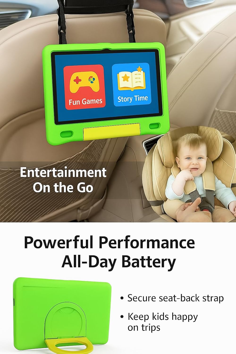 10.1 Inch Kids Tablet with Shockproof Case | Android 14, 64GB+8GB RAM, 12H Battery | Parental Control, Google Kids Space & Preloaded Educational Apps | WiFi 6, HD Display, Ages 3-12