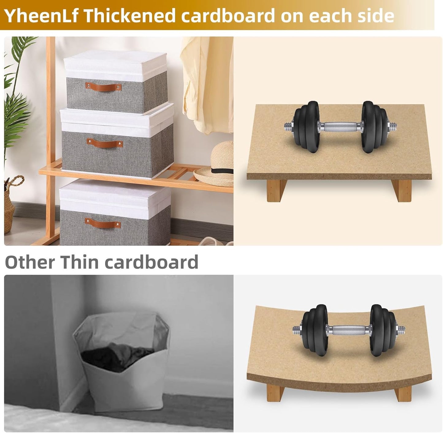 Fabric Storage Boxes with Lids, Linen Foldable Cloth Baskets, Closet Organizer Containers with Double Handles, Sweater Bins for Bedroom, White and Grey, 5 Pack, 13 x 9.1 x 7.9 Inch