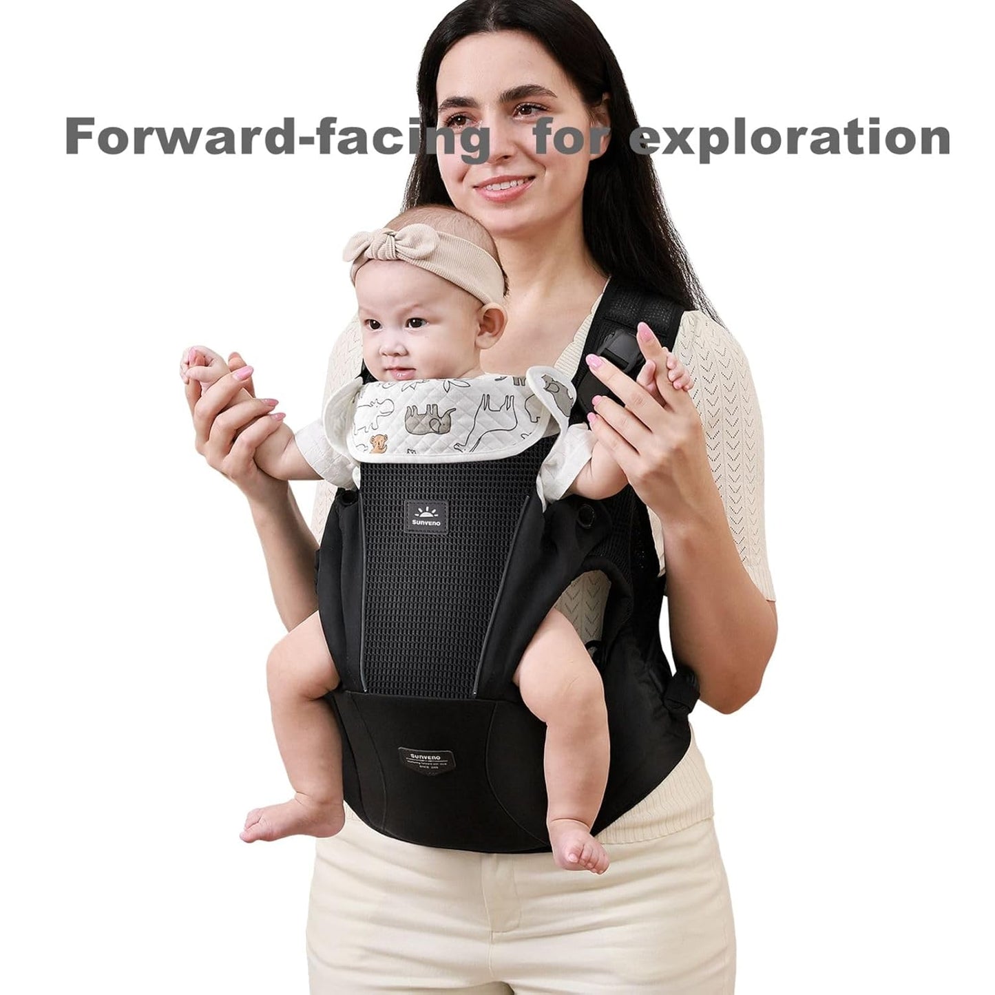 SUNVENO Baby Carrier for Newborn to Toddler – CPC-Certified Breathable Mesh Hip Seat Carrier, Supports 7-45 lbs for Front & Back Carry with Adjustable Waistband, All-Season, Black