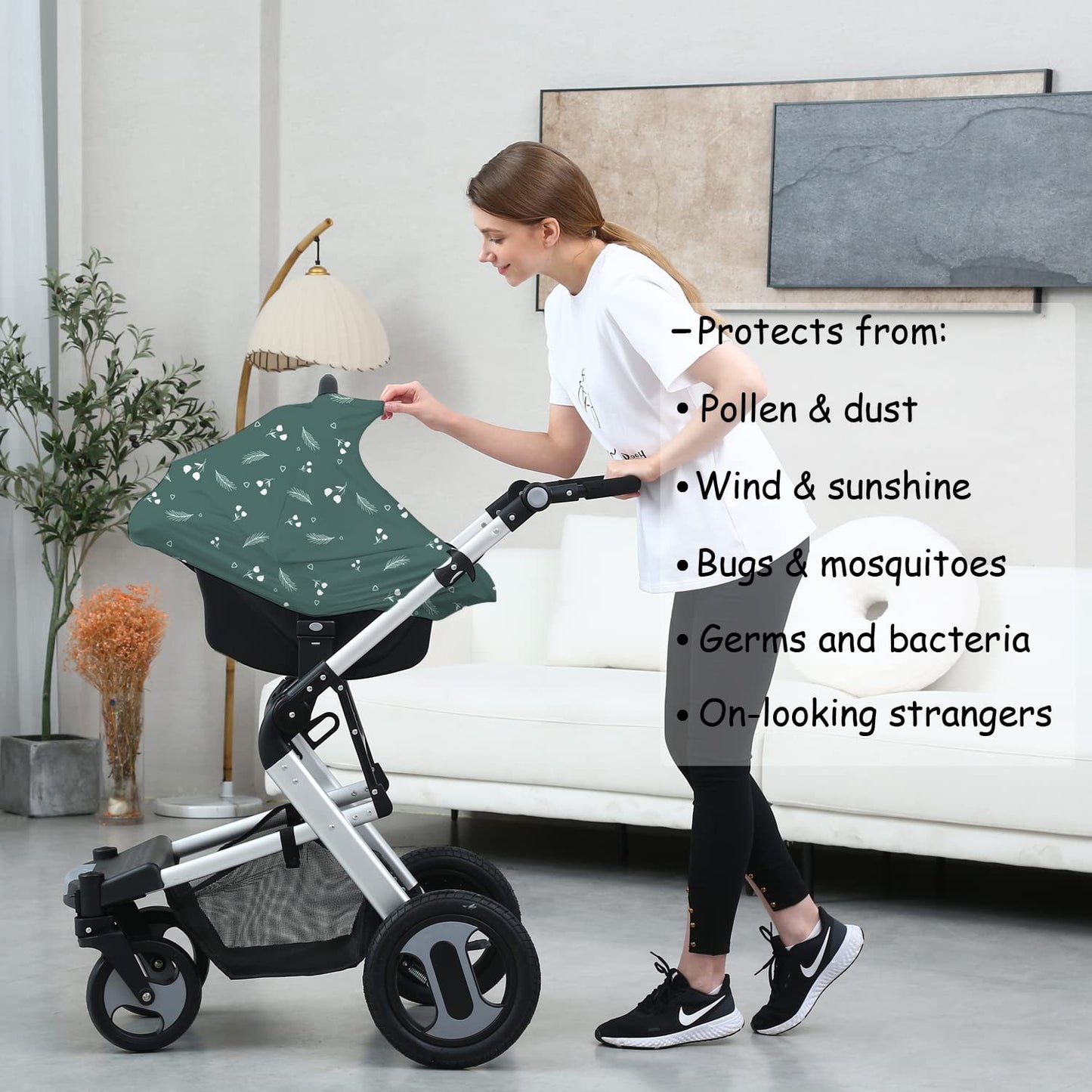 Carseat Covers for Baby Breastfeeding – Multi use Car Seat Canopy Cover, Infant Stroller Canopy Cover for Girls (Green Print)