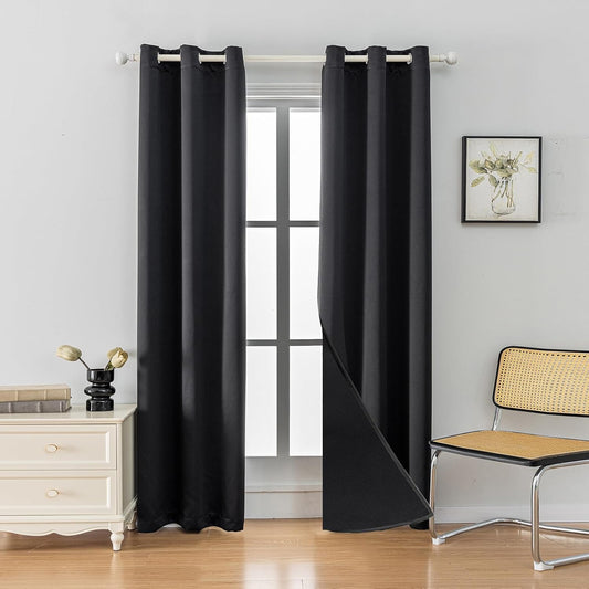 Anytime 100% Blackout Curtain Set, Thermal Insulated & Energy Efficiency Window Draperies for Guest Room, Full Shading Panels for Shift Worker and Light Sleepers（Black, 2 Panels, 42W x 80L）