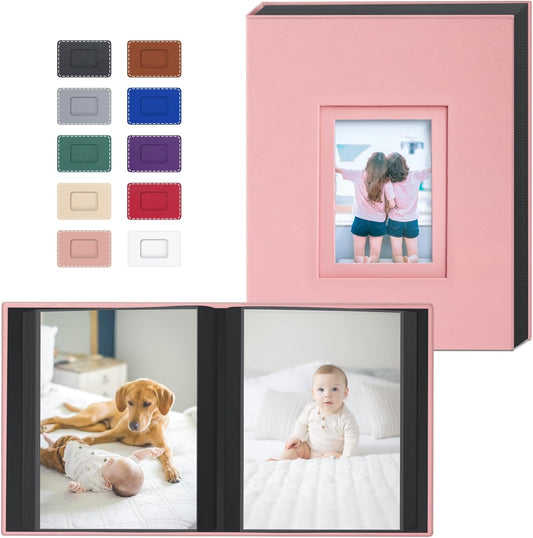 Popotop Photo Album 4x6 100 Pockets with Leather Hardcover Cover, Small Photo Album Holder Book with 50Pcs Pages for Family Travel Wedding Baby Gifts