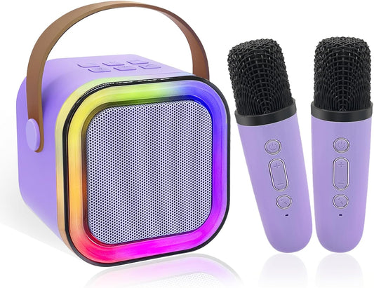 Mini Karaoke Machine for Kids, Birthday Easter Gifts Toys for Girls Boys Ages 3-12+, Portable Bluetooth Speaker with Upgraded 2 Wireless Microphones, Toddler Toys for Singing Home Party Family, Purple