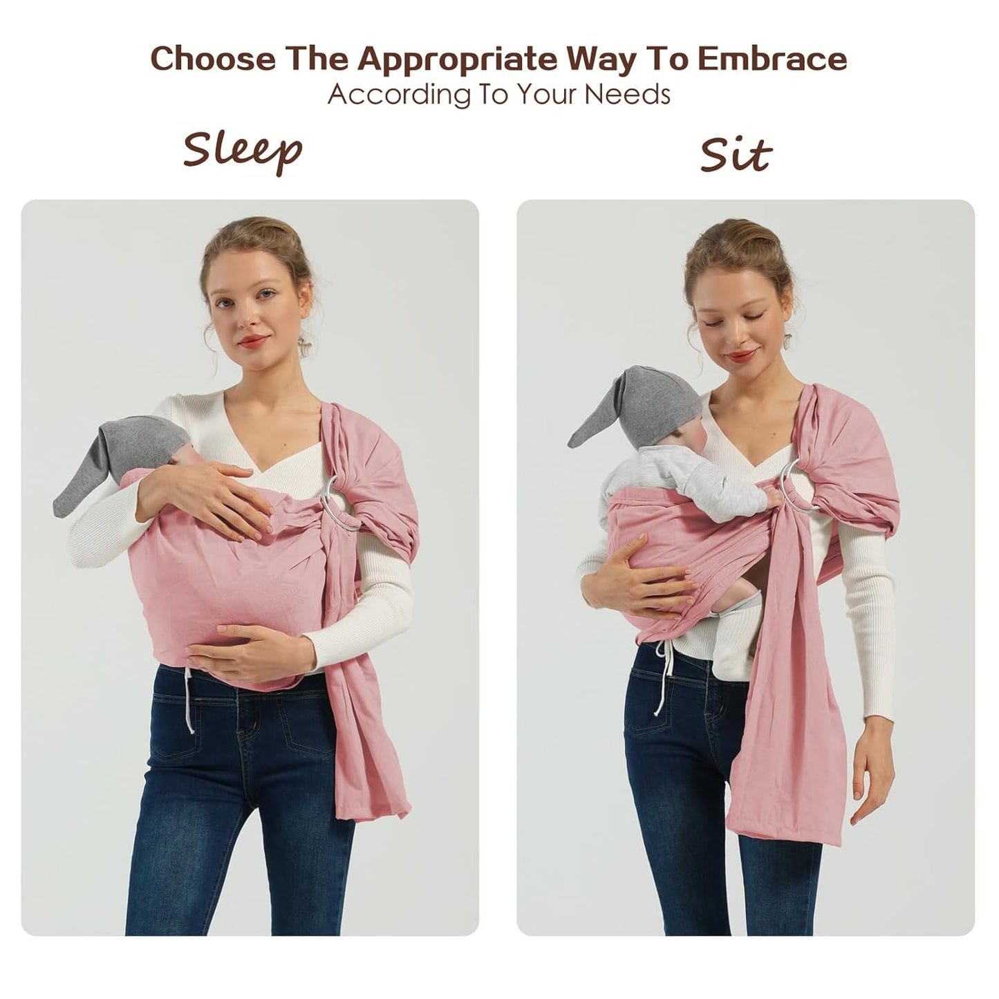 Baby Wrap Ring Sling 7-35 lbs, Baby Sling Carrier for Newborn, Toddler, Infant Holder, Lightweight Baby Carrier Wraps, Pink