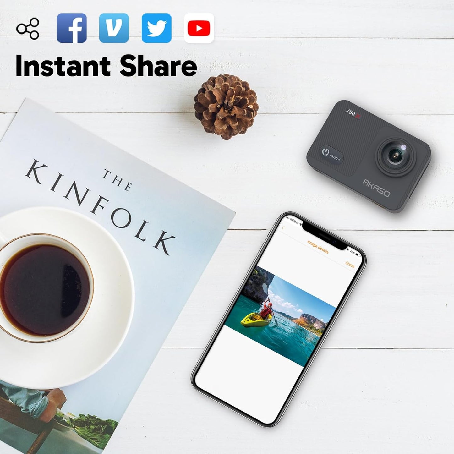 AKASO V50X Native 4K30fps WiFi Action Camera with EIS Touch Screen 4X Zoom 131 feet Waterproof Camera Support External Mic Remote Control with Helmet Accessories (with 128GB MicroSD Card)