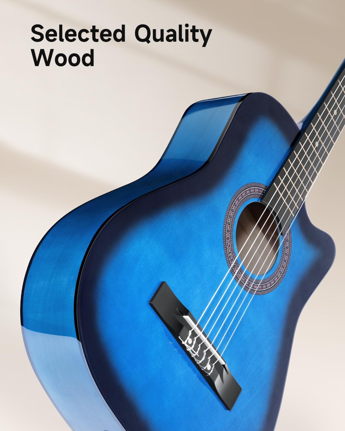 Moukey 38" Acoustic Guitar for Beginners Kids Youth Adult Cutaway Guitarra Acustica Kit with Chord Poster, Gig Bag, Tuner, Picks, Nylon Strings, Capo, Strap - Blue