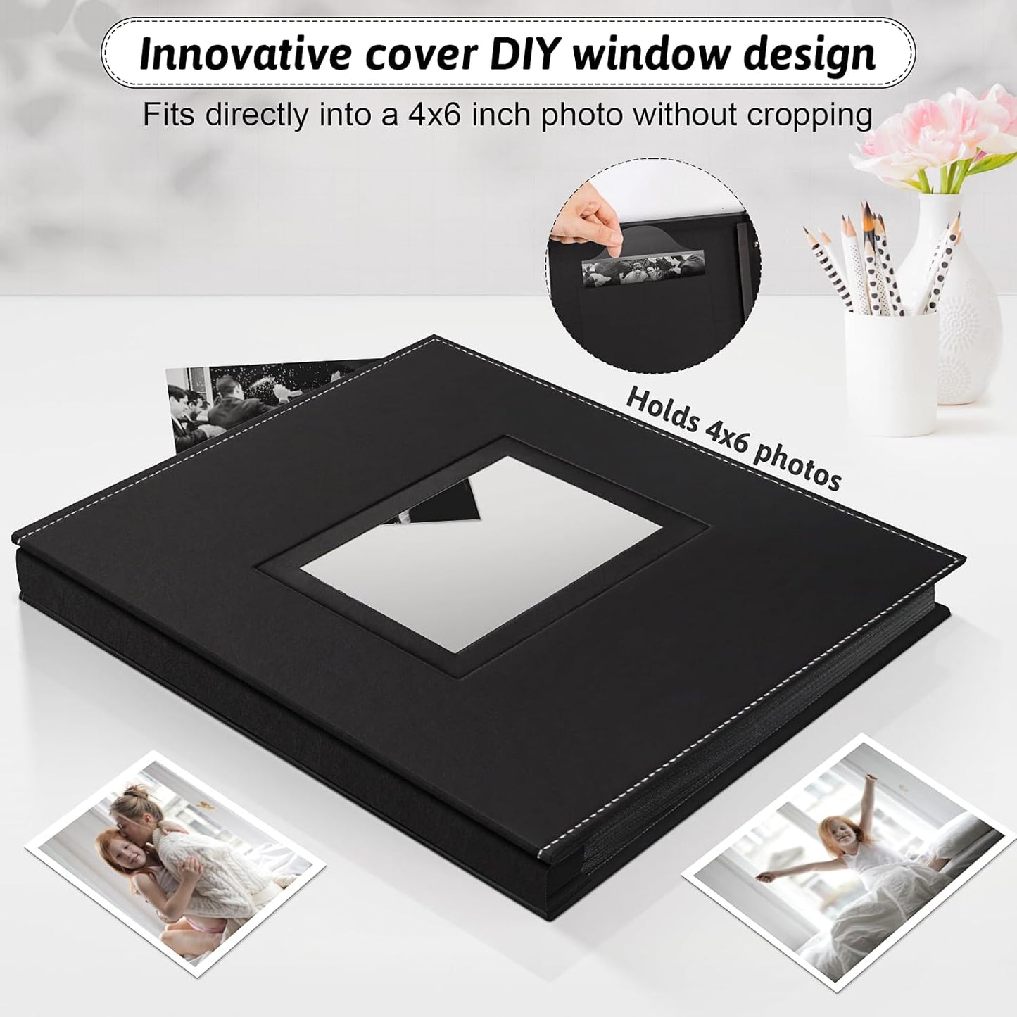 Popotop Photo Album 4x6 500 Pockets with Leather Hardcover Cover, Large Photo Album Binder Book with 50Pcs Pages for Family Travel Wedding Baby Gifts