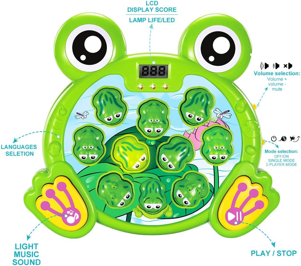 YEEBAY Whack A Frog Game with 2 Hammers, Toddler Early Developmental Learning Toy, Fun Birthday Gift for Kids Age 2+, Toys for 2 3 4 Year Old Boys Grils