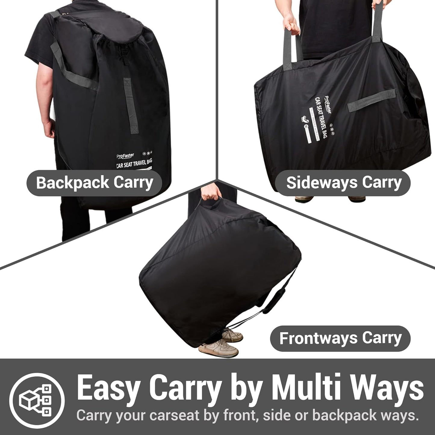 Car Seat Travel Bag Backpack for Air Travel Universal Infant Carseat Gate Check Bag Cover for Airplane, Foldable with Pouch, Gray