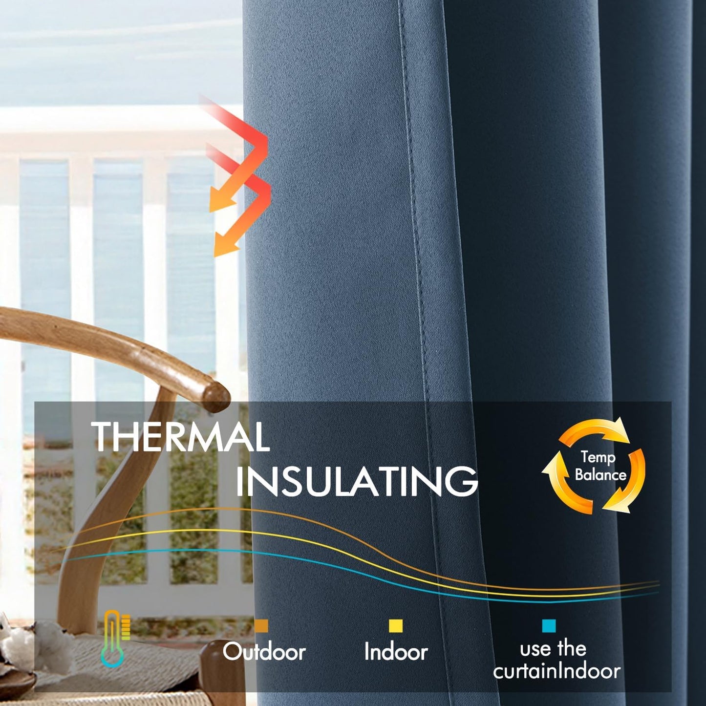 ANRODUO Back Tab Blackout Curtains for Bedroom Living Room, Rod Pocket Pinch Pleated Thermal Insulated Room Darkening Curtains 90 Inches Long 2 Panels, Stone Blue, 42 x 90 Inch