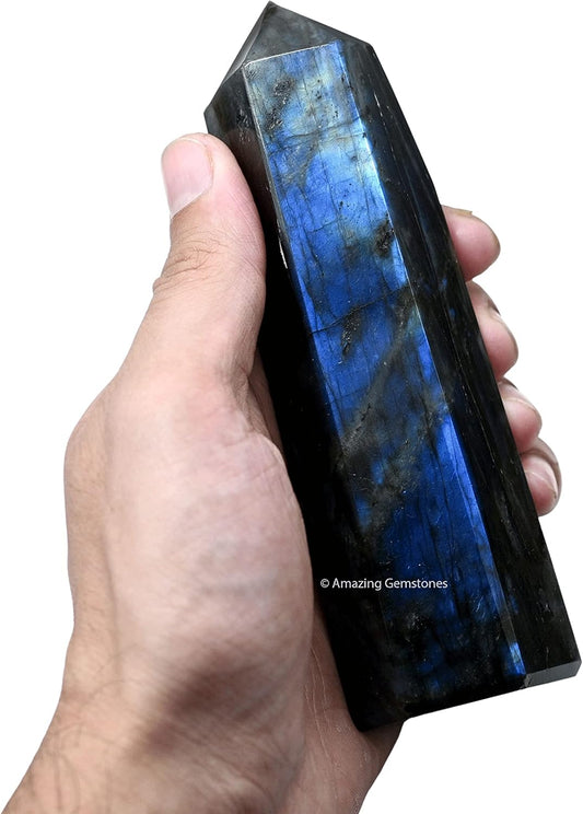 Amazing Gemstone Large Labradorite Crystal Towers ~ Natural Healing Crystal Point Obelisk for Reiki Healing and Crystal Grid (5.5 to 6 INCH)