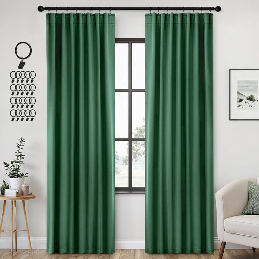 ANRODUO Back Tab Blackout Curtains for Bedroom Living Room, Rod Pocket Pinch Pleated Thermal Insulated Room Darkening Curtains 90 Inches Long 2 Panels, Hunter Green, 42 x 90 Inch