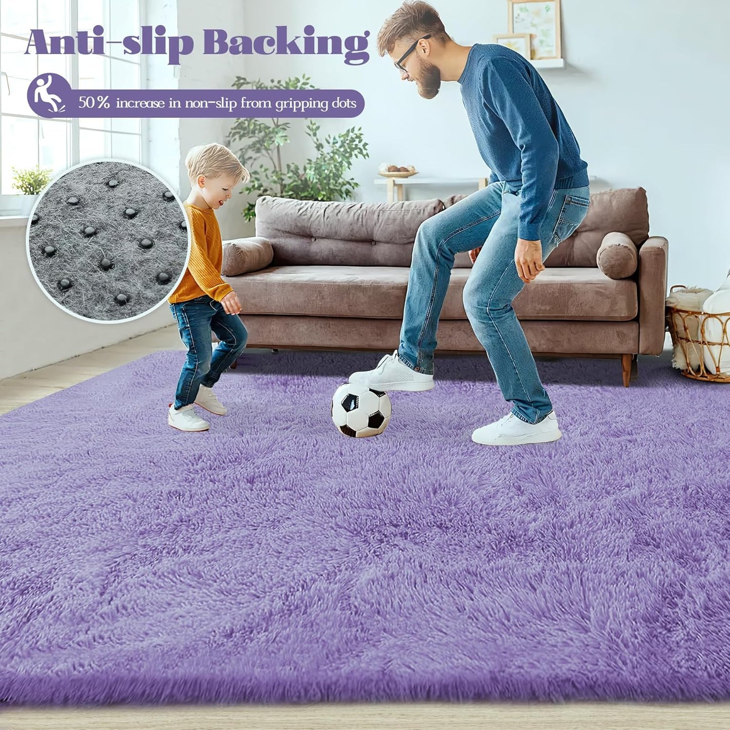 5x7 Area Rug for Living Room: Fluffy Shag Soft Washable Rugs Fuzzy Plush Indoor Carpet for Bedroom Nursery Playroom Dorm Kids Girls Boys Room (Purple, 5'x7')