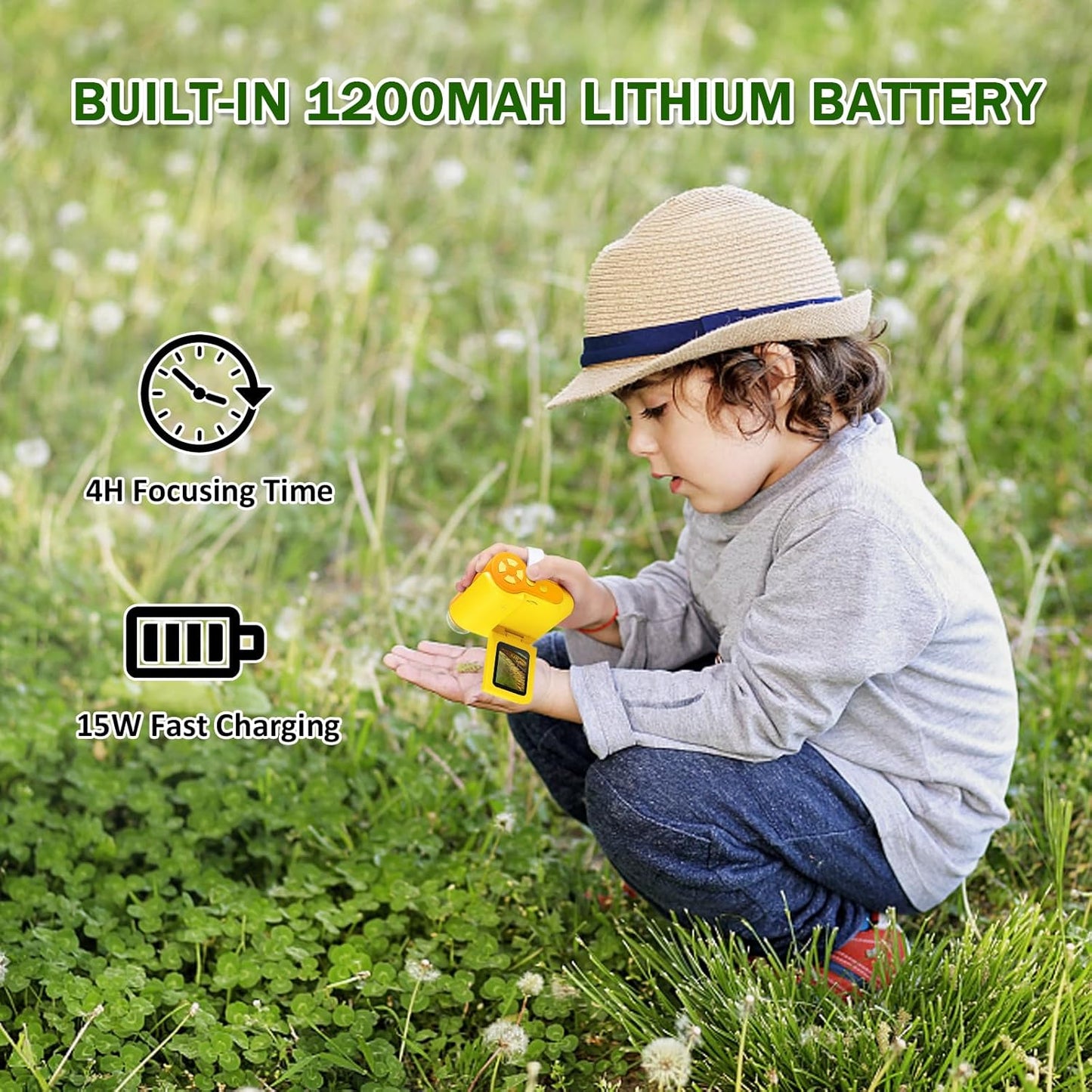 1000X Handheld Microscope for Kids, 4K 2.0" Screen Mini Pocket Microscope with 6 Adjustable LED Lights, Edu Science Birthday Gifts for Kids Ages 8-12, 32G SD Card Included - Yellow