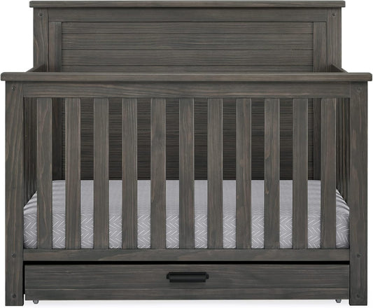 Delta Children Simmons Kids Caden 6-in-1 Convertible Crib with Trundle Drawer, Greenguard Gold Certified, Rustic Grey