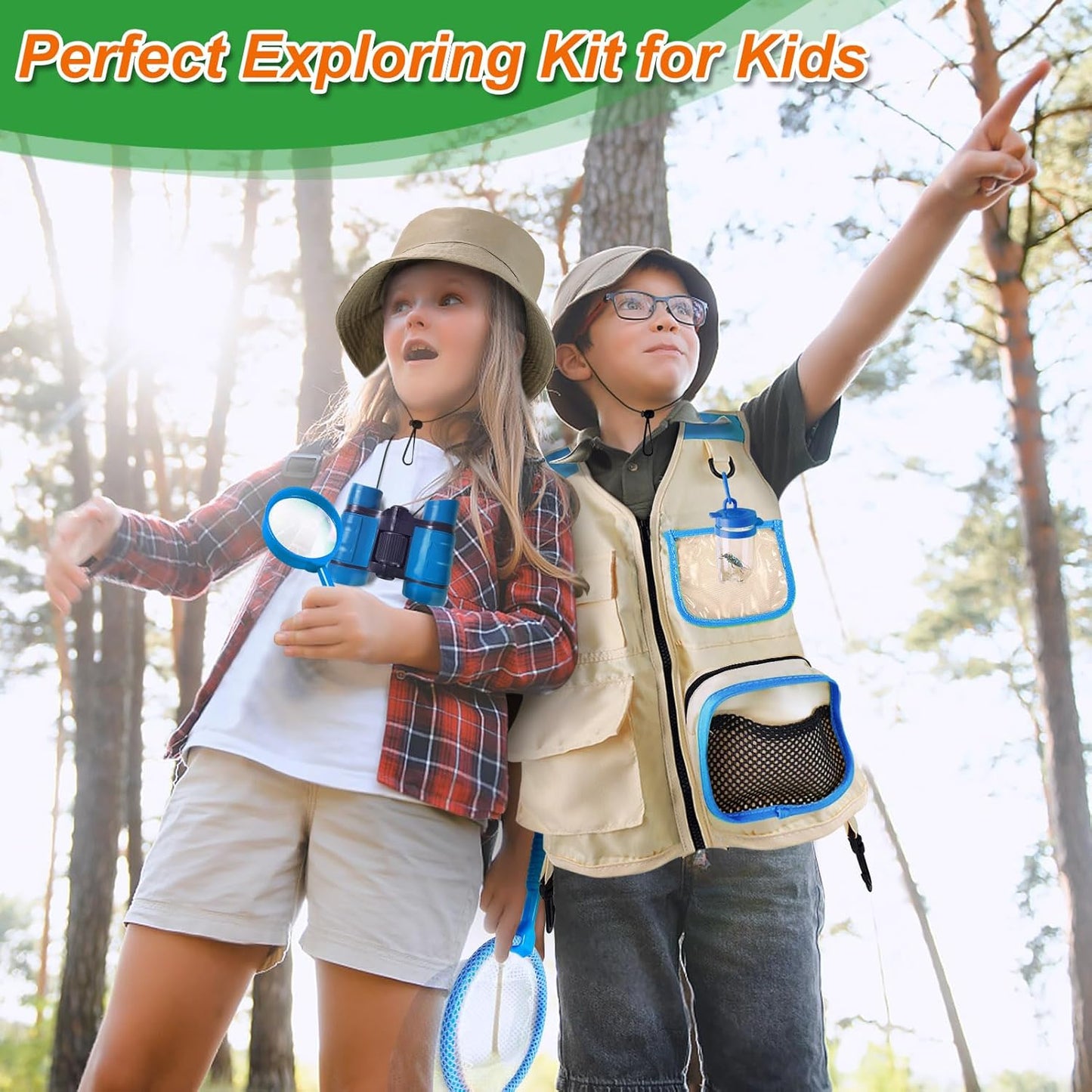 Kids Explorer Kit & Bug Catcher Kit, Kids Camping Gear for Kids, Outdoor Exploration Set with Vest & Hat, Ideal Outdoor Camping Adventure Toys for Ages 3 4 5 6 7 8 Boys Girls