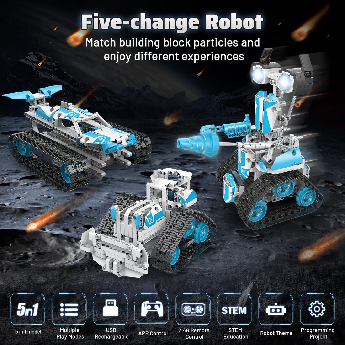 5 in 1 Robot Building Kit, Remote & App Control Educational Projects, 706Pcs DIY Tank & Garden Cars STEM Build Toys Sets for 8+ Years Old Boys and Girls