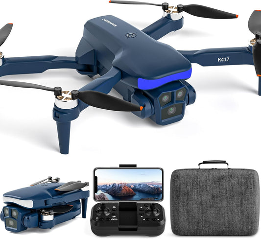 K417 Drone with Camera 1080P HD,Blue LED Lights AI Drones,90° Electric Adjustable with 2 Cameras for Adults,FPV Transmission,Remote Control Quadcopter with Altitude Hold for Beginners,Carry Case