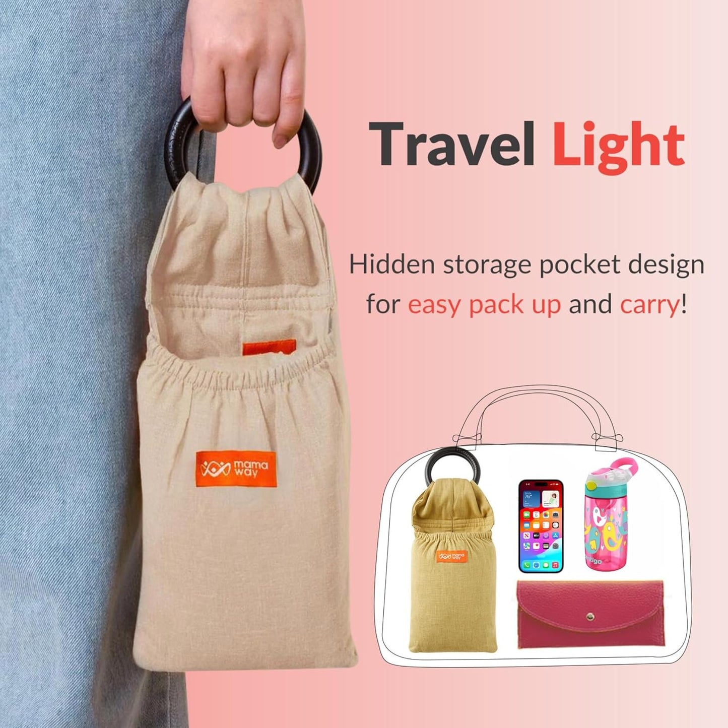 Mamaway Baby Ring Sling Carrier - Newborn and Toddler Sling (Supports up to 165lbs), IHDI Certified, Rayon & Linen Made, Soft & Breathable, Nylon 66 Safety Rings, Storage Pocket Design, Olive